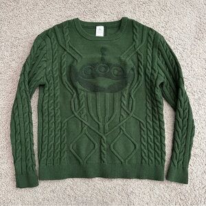 Disney Sweater Pixar Toy Story Alien Cable Knit Sweater Green Womens XL